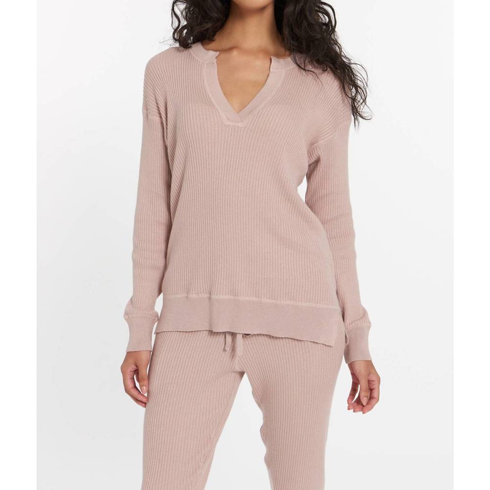NEW LEIMERE cabo split neck top in dusty rose